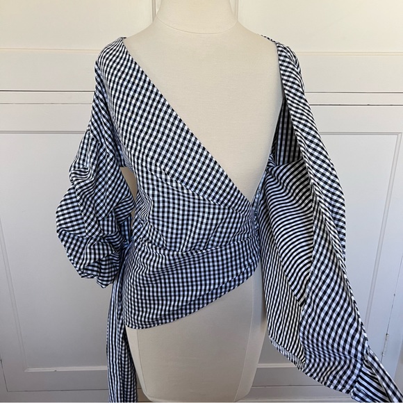 CHICWISH Black and White Gingham Wrap Top XS - Picture 10 of 12